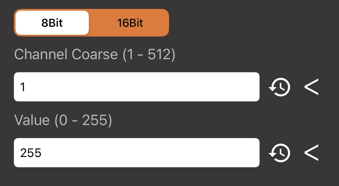 Art-Net Value command configured for 8-bit channel 1 and value 255