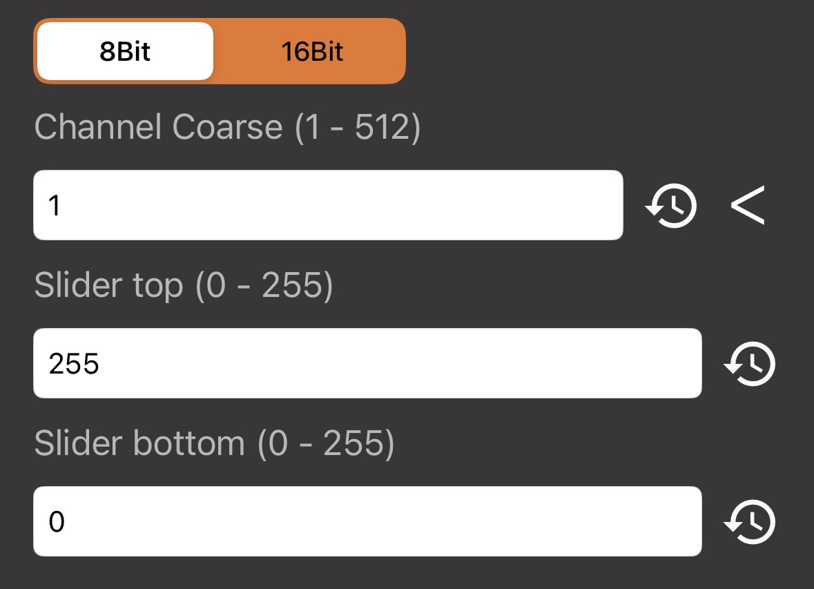 Art-Net Range command configured for 8-bit channel 1 with Slider Bottom 0 and Slider Top 255