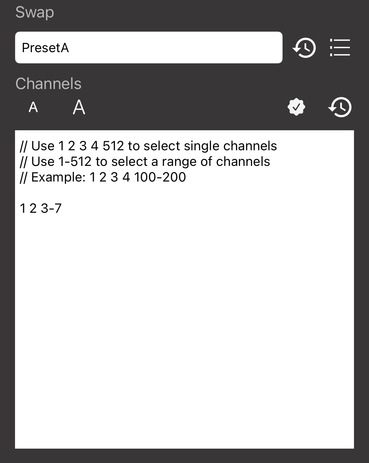 Art-Net Save DMX command using Swap PresetA and channel selection 1 2 3-7