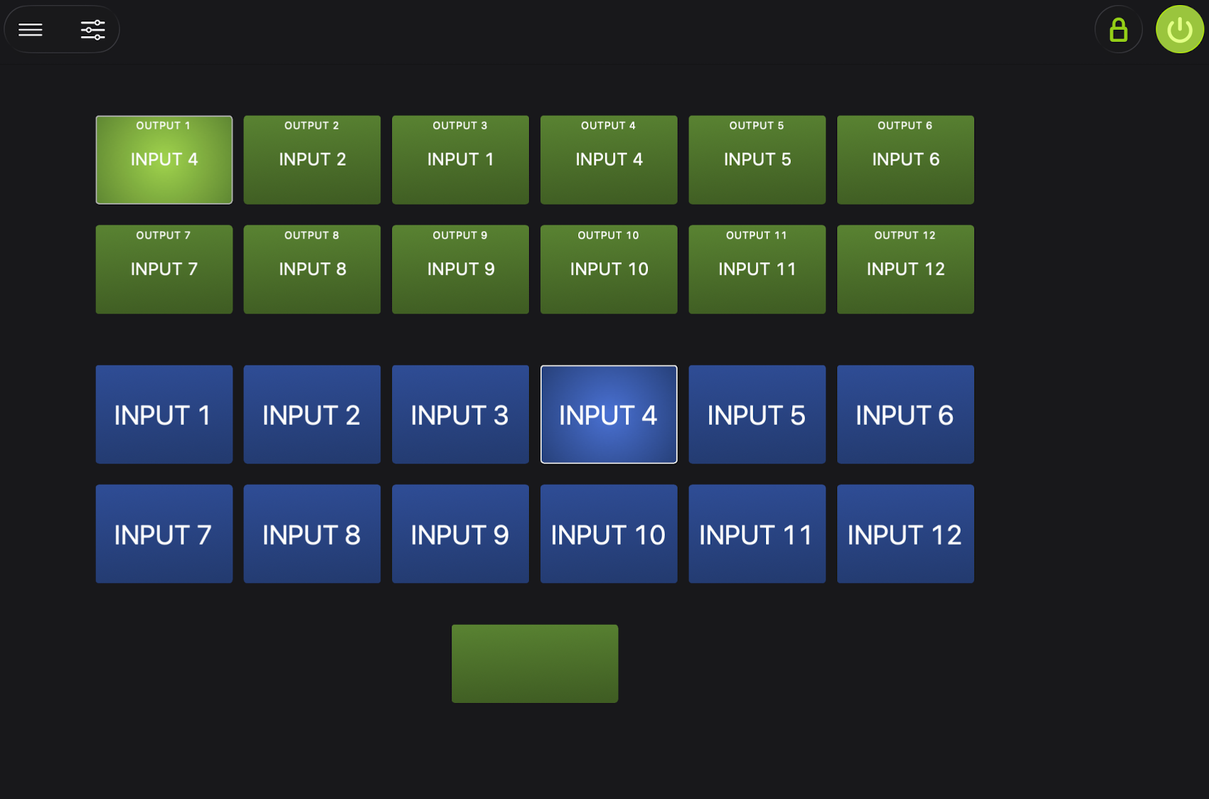 Videohub XY Panel displayed on an iPad in landscape orientation
