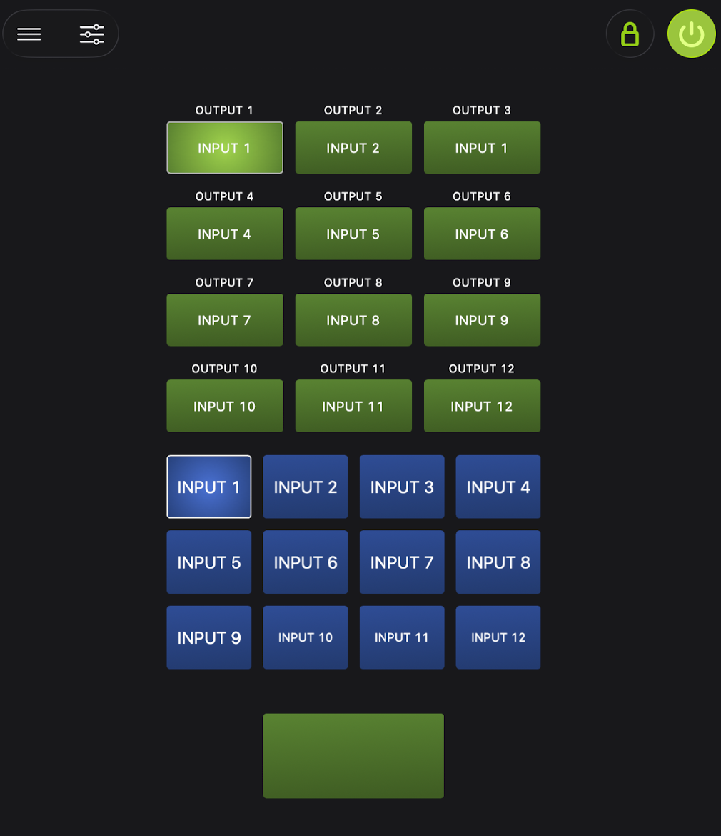 Videohub XY Panel displayed on an iPhone in portrait orientation