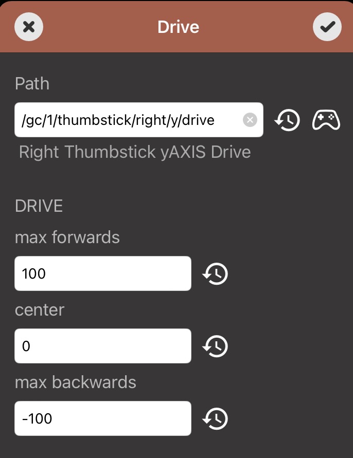 Drive event configured for right thumbstick Y axis direction and speed
