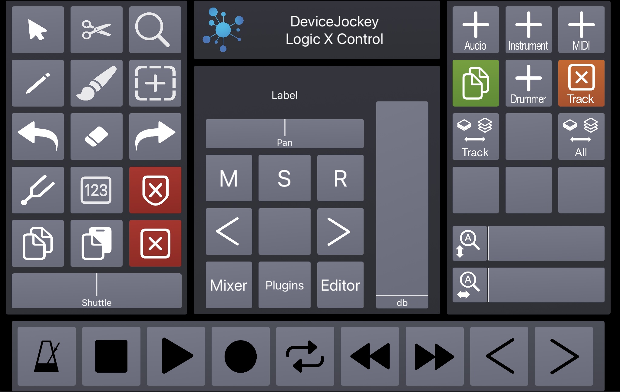 Panel 1 of the DeviceJockey DJ Logic X Control scene
