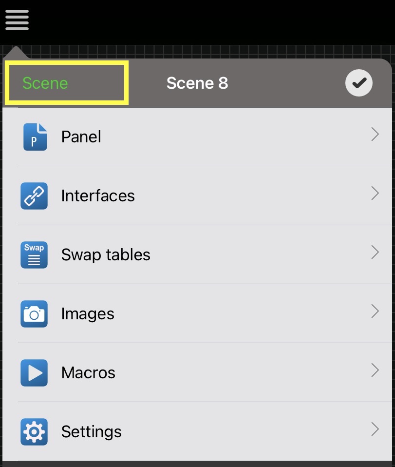 DeviceJockey scene menu on iPad