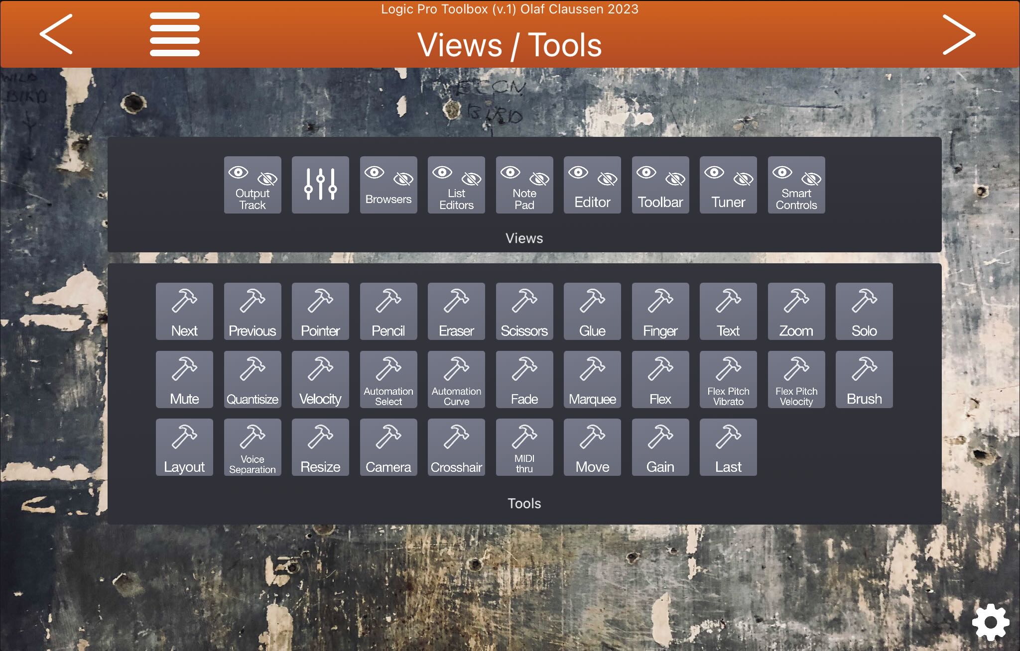 Logic Pro Toolbox panel for Logic Pro views and tools