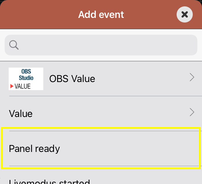Add Event list with Panel Ready selected