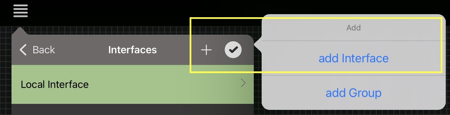 DeviceJockey Interfaces list with add Interface highlighted