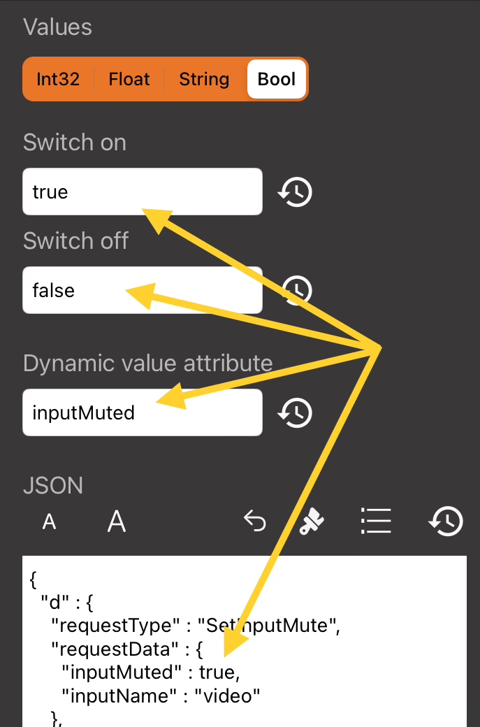 OBS Range editor with Bool values and inputMuted as Dynamic Value Attribute