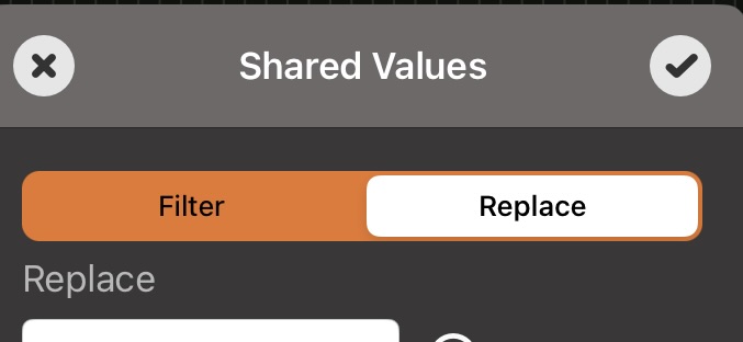 Replace tab in the Shared Values editor