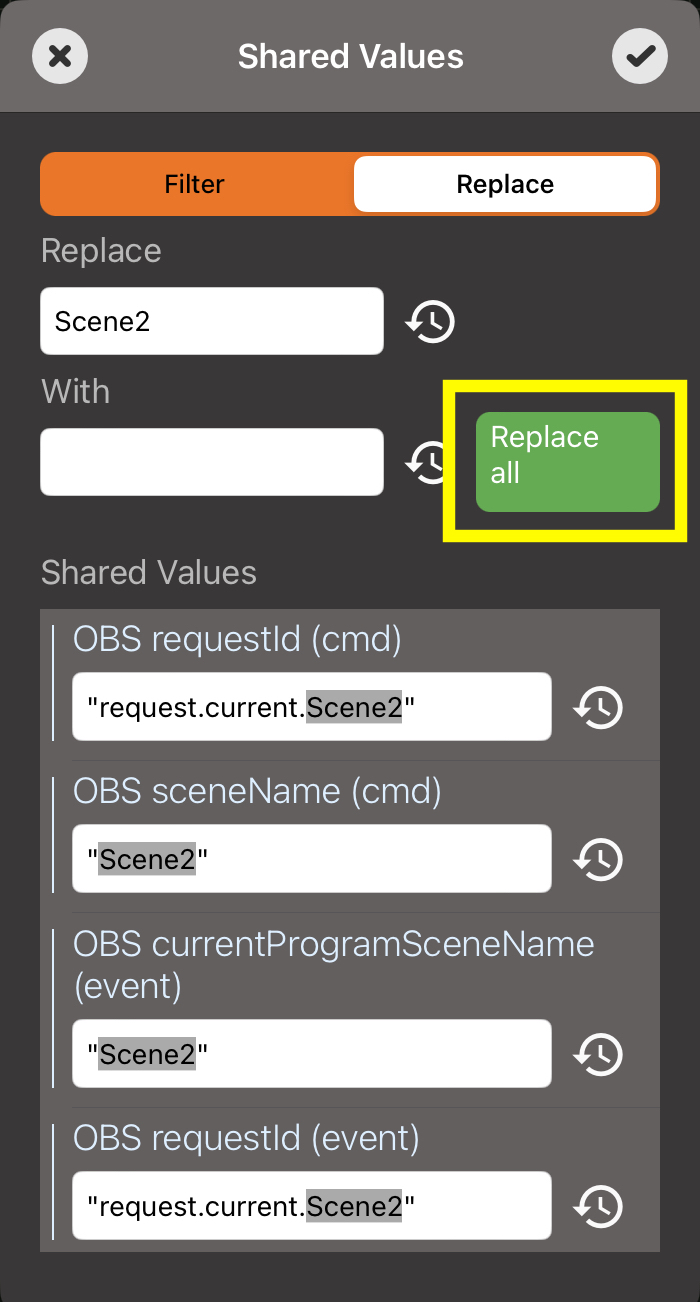 Shared Values result after replacing Scene1 with Scene2