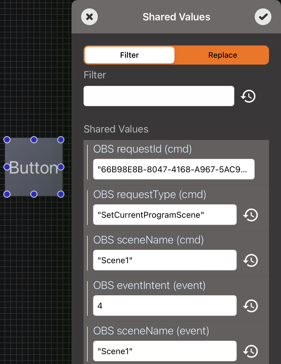 Shared Values editing view for a button in DeviceJockey