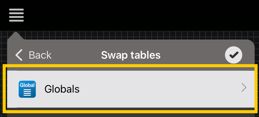 Globals entry in the DeviceJockey Swap tables view
