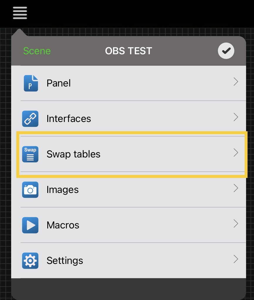 Swap tables entry in the DeviceJockey scene menu